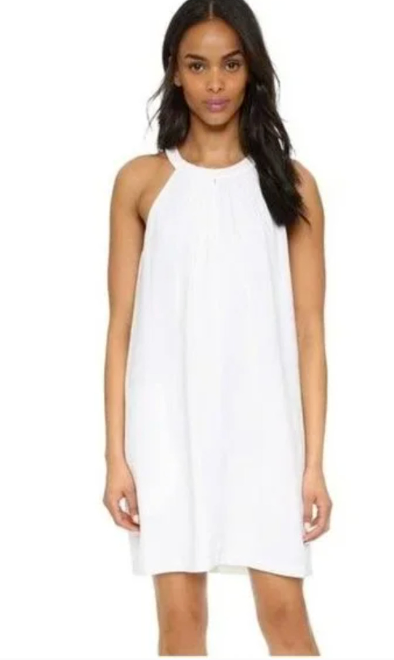 BCBGMAXAZRIA Halter Shift Dress Small White Pleated Pockets Lined Summer NWT